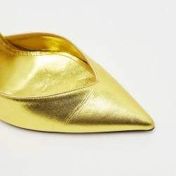 The Attico Gold Leather Perine Ankle Strap Pumps Size 37