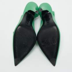 The Attico Green Leather Venus Ankle Wrap Pointed Toe Pumps Size 37