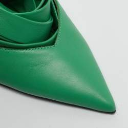 The Attico Green Leather Venus Ankle Wrap Pointed Toe Pumps Size 37