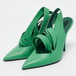 The Attico Green Leather Venus Ankle Wrap Pointed Toe Pumps Size 37