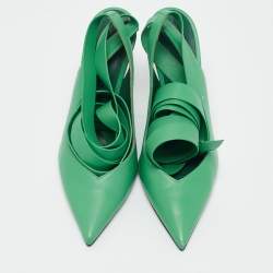 The Attico Green Leather Venus Ankle Wrap Pointed Toe Pumps Size 37