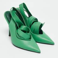 The Attico Green Leather Venus Ankle Wrap Pointed Toe Pumps Size 37