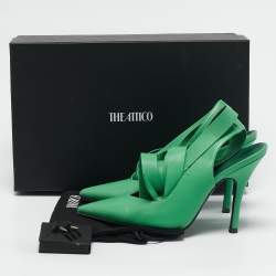 The Attico Green Leather Venus Ankle Wrap Pointed Toe Pumps Size 37