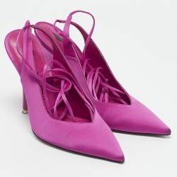 The Attico Fuchsia Satin Venus Pointed Toe Ankle Wrap Pumps Size 38.5