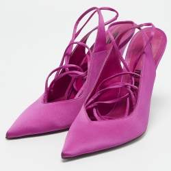 The Attico Fuchsia Satin Venus Pointed Toe Ankle Wrap Pumps Size 38.5