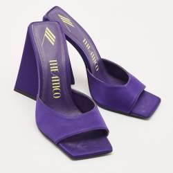 The Attico Purple Satin Devon Block Heel Slide Sandals Size 37