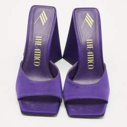The Attico Purple Satin Devon Block Heel Slide Sandals Size 37