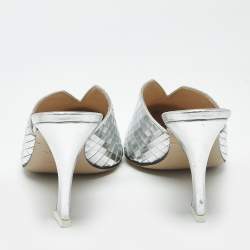 Pre Owned The Attico Silver Laminated Leather Monica Mules Size 39