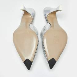 Pre Owned The Attico Silver Laminated Leather Monica Mules Size 39