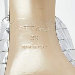 Pre Owned The Attico Silver Laminated Leather Monica Mules Size 39