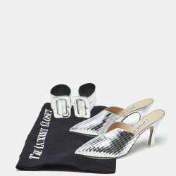 Pre Owned The Attico Silver Laminated Leather Monica Mules Size 39