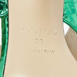 Pre Owned The Attico Green Python Embossed Leather Mariah Ankle Strap Sandals Size 39