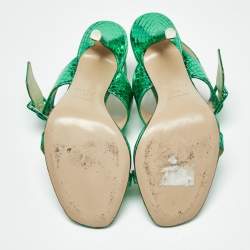 Pre Owned The Attico Green Python Embossed Leather Mariah Ankle Strap Sandals Size 39