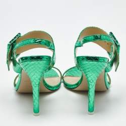 Pre Owned The Attico Green Python Embossed Leather Mariah Ankle Strap Sandals Size 39