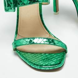 Pre Owned The Attico Green Python Embossed Leather Mariah Ankle Strap Sandals Size 39