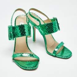 Pre Owned The Attico Green Python Embossed Leather Mariah Ankle Strap Sandals Size 39