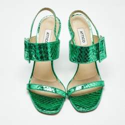 Pre Owned The Attico Green Python Embossed Leather Mariah Ankle Strap Sandals Size 39