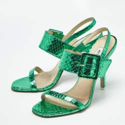 Pre Owned The Attico Green Python Embossed Leather Mariah Ankle Strap Sandals Size 39