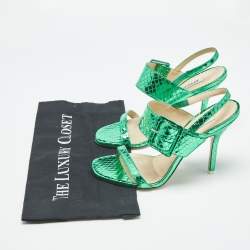 Pre Owned The Attico Green Python Embossed Leather Mariah Ankle Strap Sandals Size 39