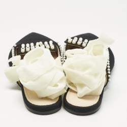 Pre Owned The Attico Black Canvas Crystal Embellished Mules Size 36