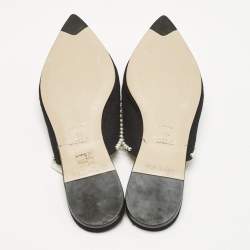 Pre Owned The Attico Black Canvas Crystal Embellished Mules Size 36