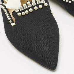 Pre Owned The Attico Black Canvas Crystal Embellished Mules Size 36