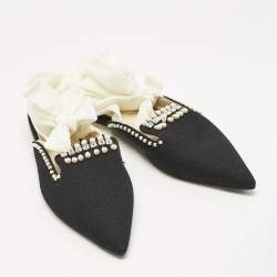 Pre Owned The Attico Black Canvas Crystal Embellished Mules Size 36