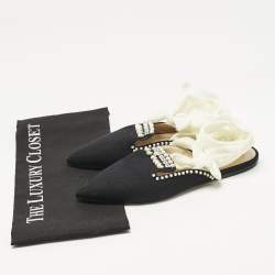Pre Owned The Attico Black Canvas Crystal Embellished Mules Size 36