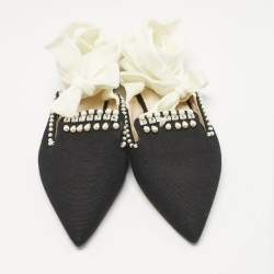 Pre Owned The Attico Black Canvas Crystal Embellished Mules Size 36