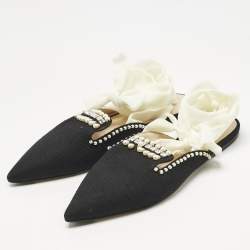 Pre Owned The Attico Black Canvas Crystal Embellished Mules Size 36