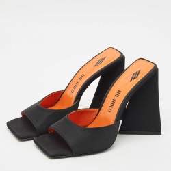 Pre Owned The Attico Black Satin Devon Block Heel Slide Sandals Size 39