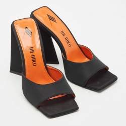 Pre Owned The Attico Black Satin Devon Block Heel Slide Sandals Size 39