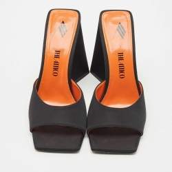 Pre Owned The Attico Black Satin Devon Block Heel Slide Sandals Size 39