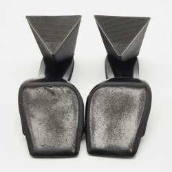 Pre Owned The Attico Black Satin Devon Block Heel Slide Sandals Size 39