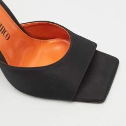Pre Owned The Attico Black Satin Devon Block Heel Slide Sandals Size 39