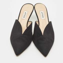 Pre Owned The Attico Black Canvas Venus Pointed Toe Mules Size 40