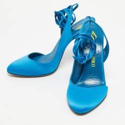 Pre Owned The Attico Blue Satin Venus Ankle Wrap Pointed Toe Pumps Size 39