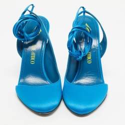Pre Owned The Attico Blue Satin Venus Ankle Wrap Pointed Toe Pumps Size 39