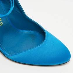 Pre Owned The Attico Blue Satin Venus Ankle Wrap Pointed Toe Pumps Size 39