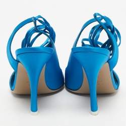 Pre Owned The Attico Blue Satin Venus Ankle Wrap Pointed Toe Pumps Size 39