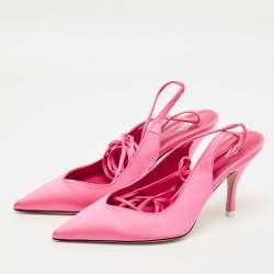 Pre Owned The Attico Pink Satin Venus Pointed Toe Ankle Tie Pumps Size 38