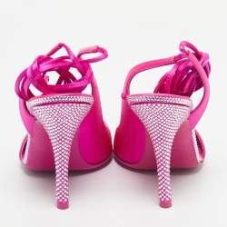 Pre Owned The Attico Fuchsia Satin Venus Pointed Toe Ankle Wrap Pumps Size 38