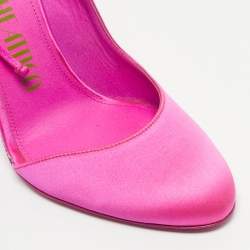 Pre Owned The Attico Fuchsia Satin Venus Pointed Toe Ankle Wrap Pumps Size 38