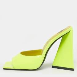 Pre Owned The Attico Green Patent Leather Devon Slide Sandals Size 37