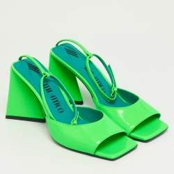 Pre Owned The Attico Green Patent Leather Piper Ankle Strap Sandals Size 40