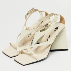 Pre Owned The Attico Cream Patent Devon Ankle Strap Sandals Size 37