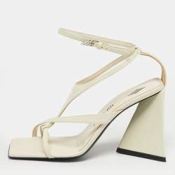 Pre Owned The Attico Cream Patent Devon Ankle Strap Sandals Size 37