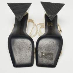 Pre Owned The Attico Cream Patent Devon Ankle Strap Sandals Size 37