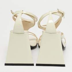 Pre Owned The Attico Cream Patent Devon Ankle Strap Sandals Size 37