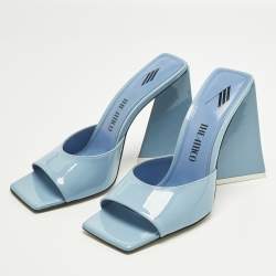 Pre Owned The Attico Blue Patent Devon Block Heel Slide Sandals Size 38